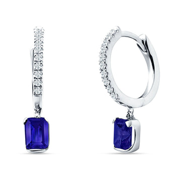 Emerald Cut Drop Dangle Hoop Earring Blue Sapphire CZ 925 Sterling Silver Wholesale